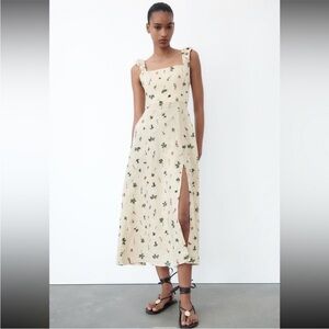 Zara Pink and Green Sundress Sleeveless Midi